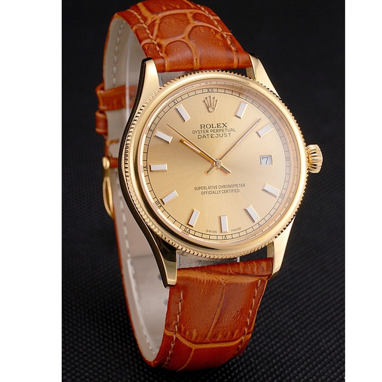 Good copy rolex watches Dial Light Leather Brown Swiss Strap Rolex Gold Gold Datejust Case 0806